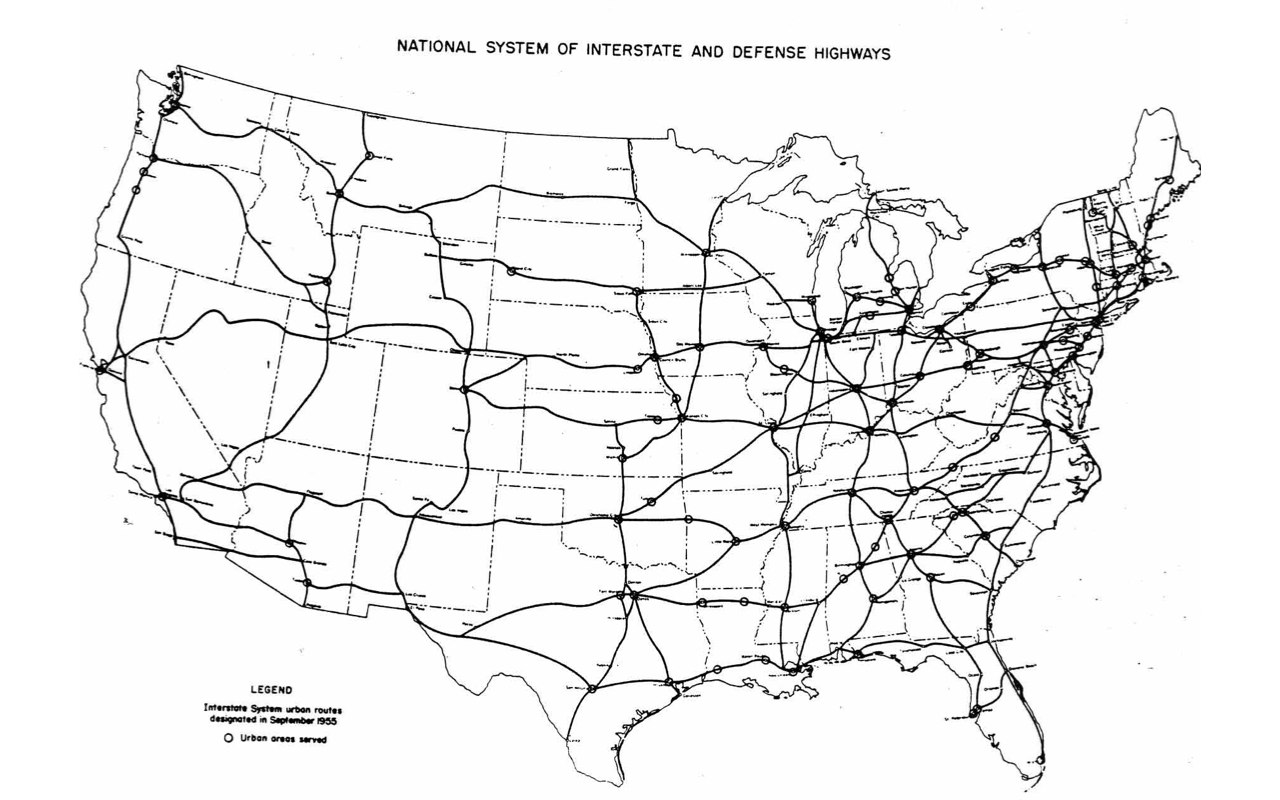 Map of the United States Highways 1955