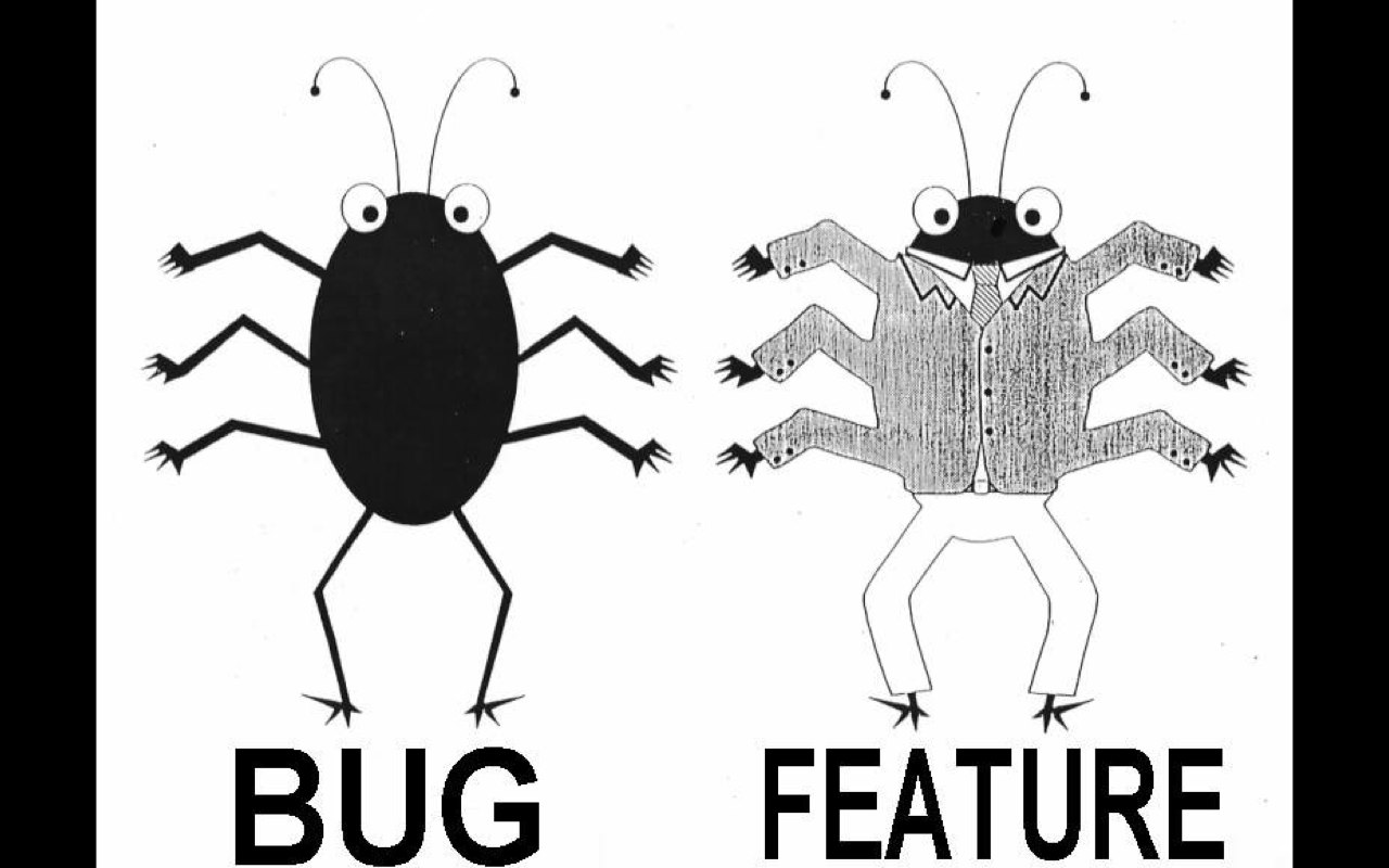 Scribble of two bugs, one dressed up as a feature