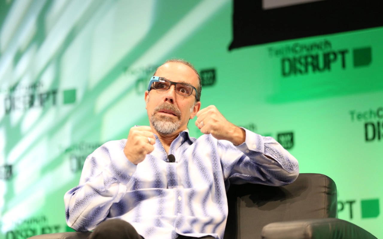 Dr. Astro Teller with google glasses at techcrunch disrupt conference