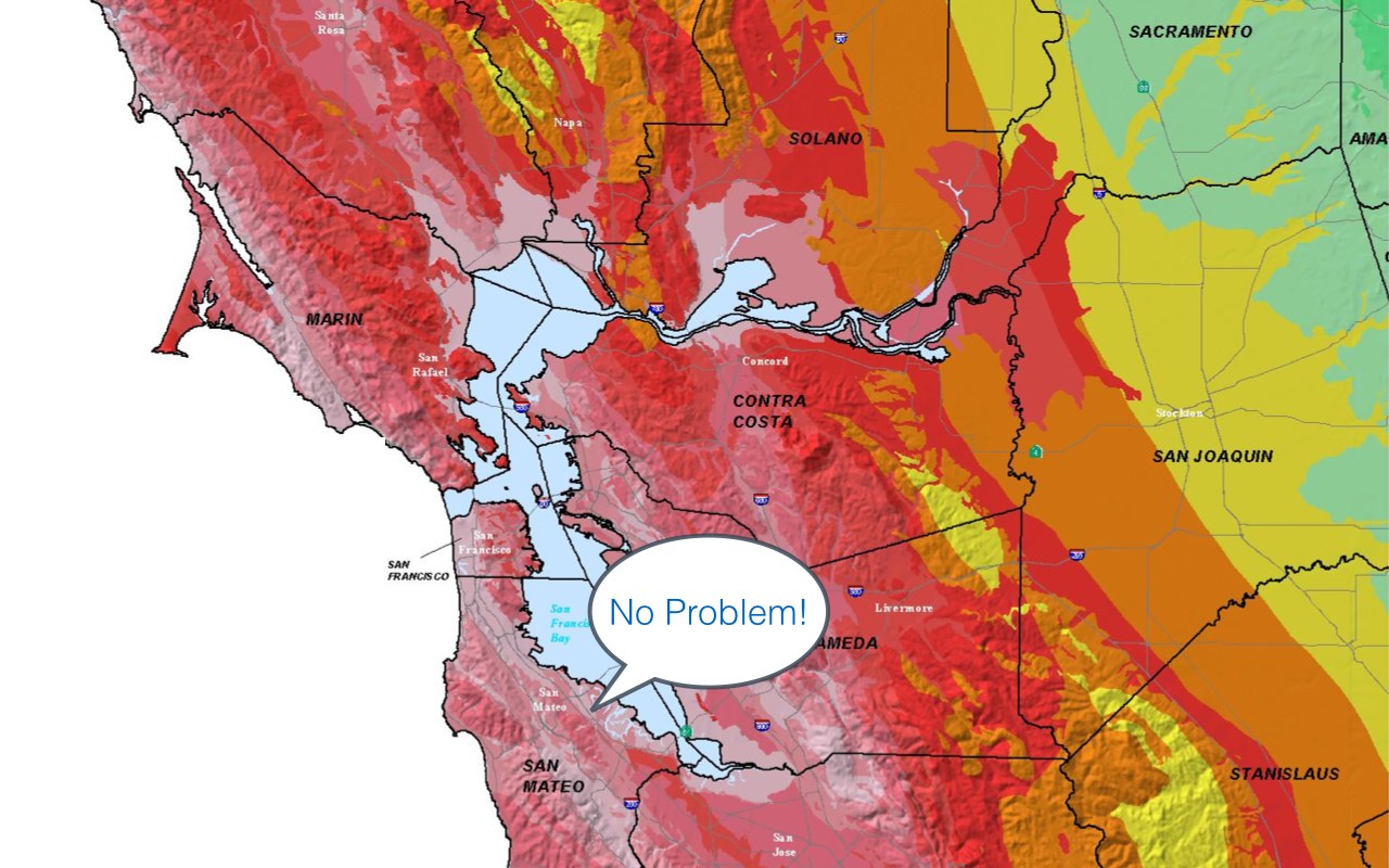 Map of califormia showing a high earthquake risk.