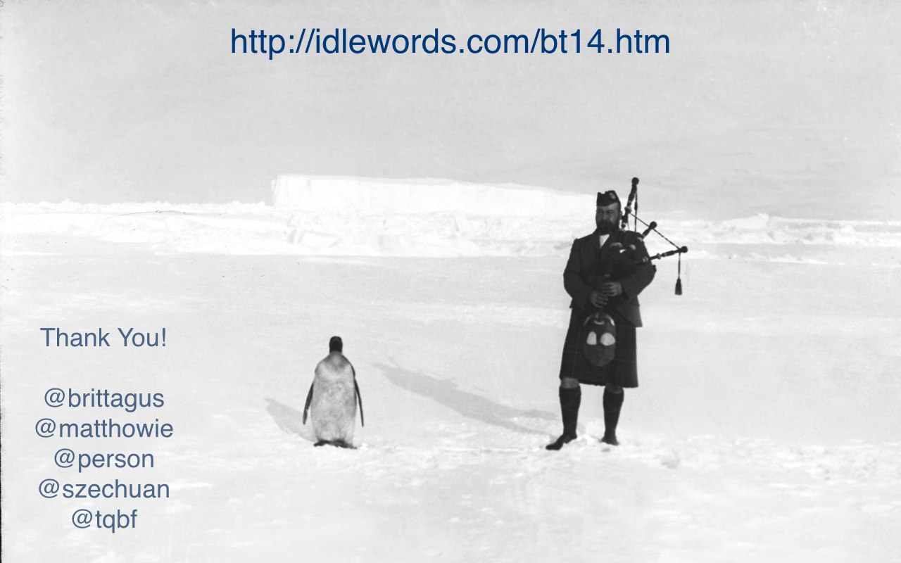 Photo of a scottish man with a bagpipe and a pinguin.